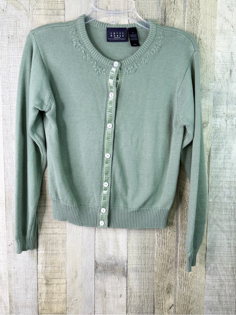 Crazy Horse Vintage Medium Light Olive Green Button Front Cardigan Sweater